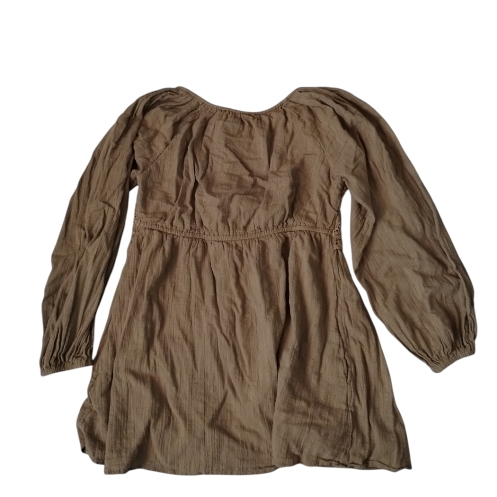 Free People Summer Struttin Crochet Puff Sleeve Mini Dress Suntan Women's M - Picture 2 of 4